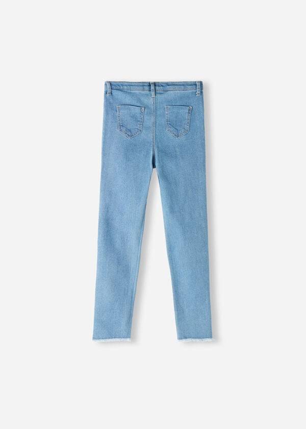 modré roztrhané strečové skinny dětské legíny calzedonia