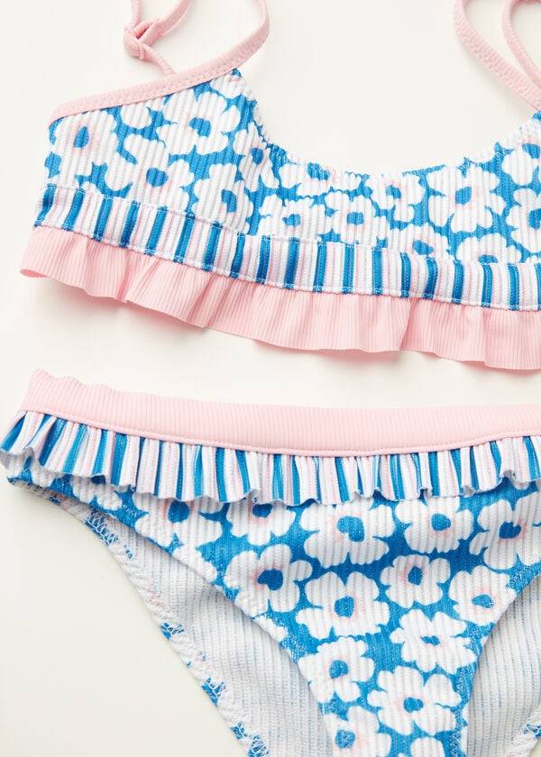 modré dětské dvoudílné plavky calzedonia s květinovým vzorem aurora