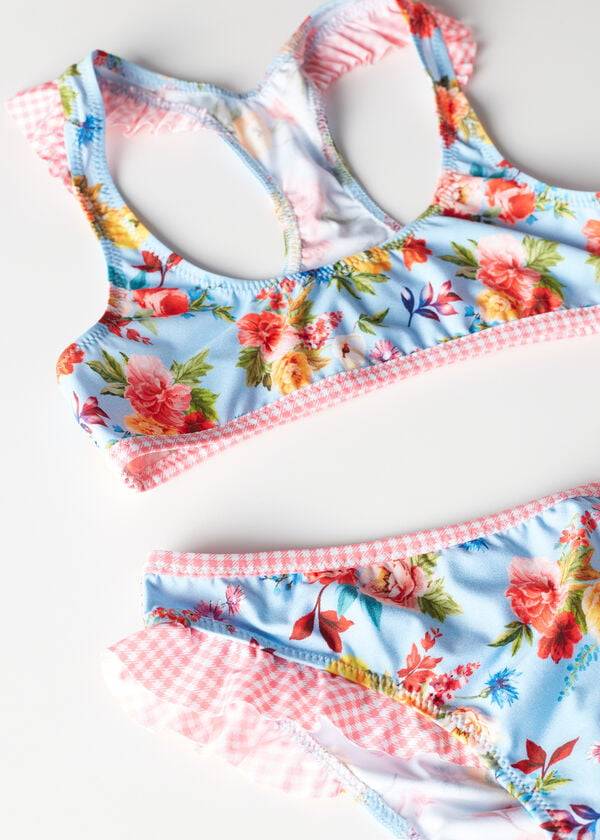 vícebarevné dětské dvoudílné plavky calzedonia s květinovým vzorem a motivem masha