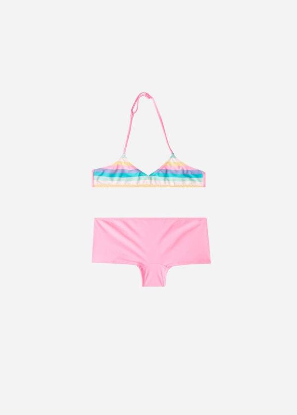 růžové dětské dvoudílné plavky calzedonia s podrážkou