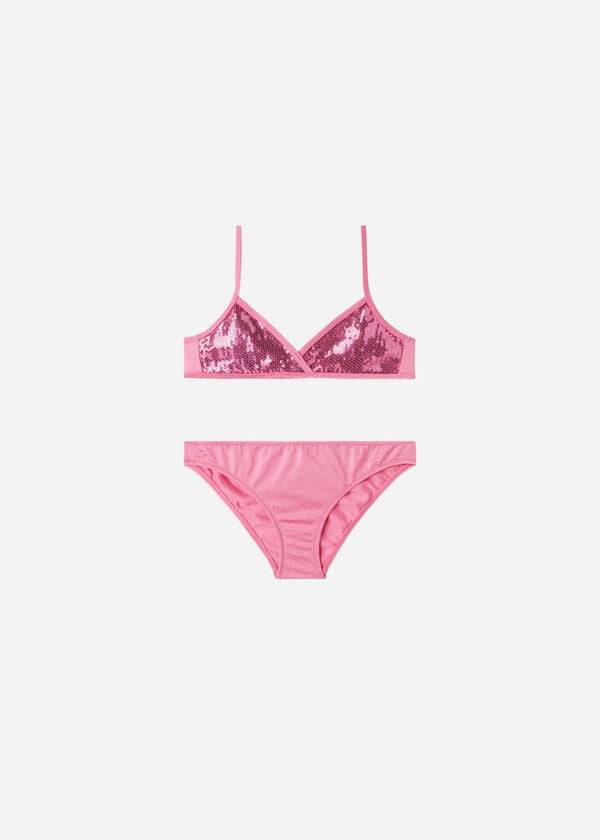 růžové dětské dvoudílné plavky calzedonia cannes v tílku