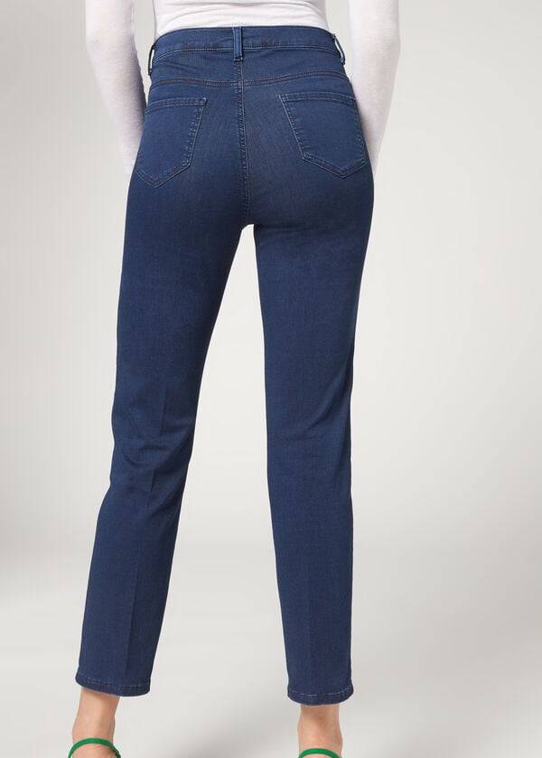 dámské džíny calzedonia eco comfort v tmavě modré barvě