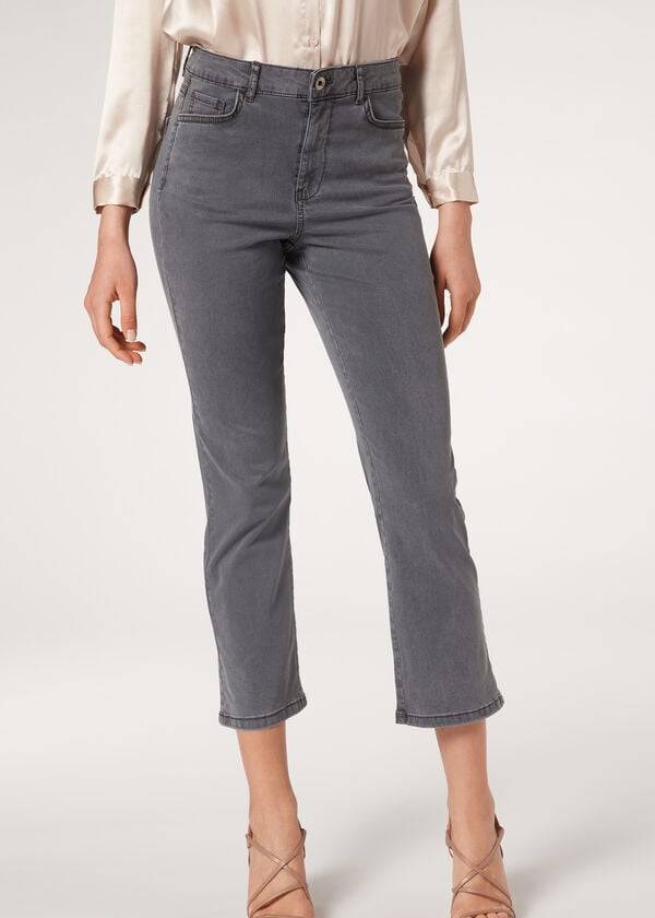 dámské šedé džíny calzedonia eco light belle crop denim