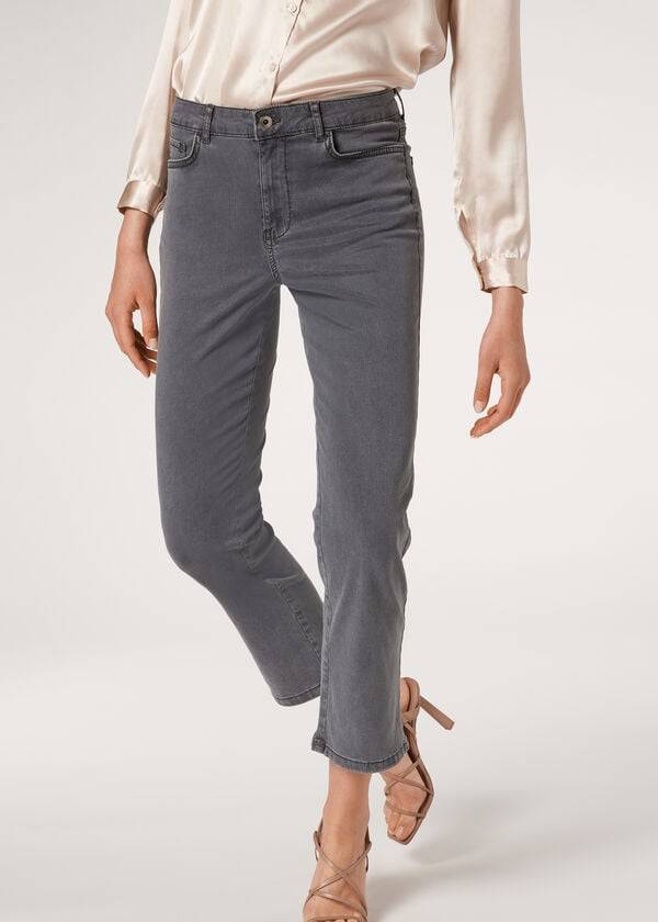 dámské šedé džíny calzedonia eco light belle crop denim