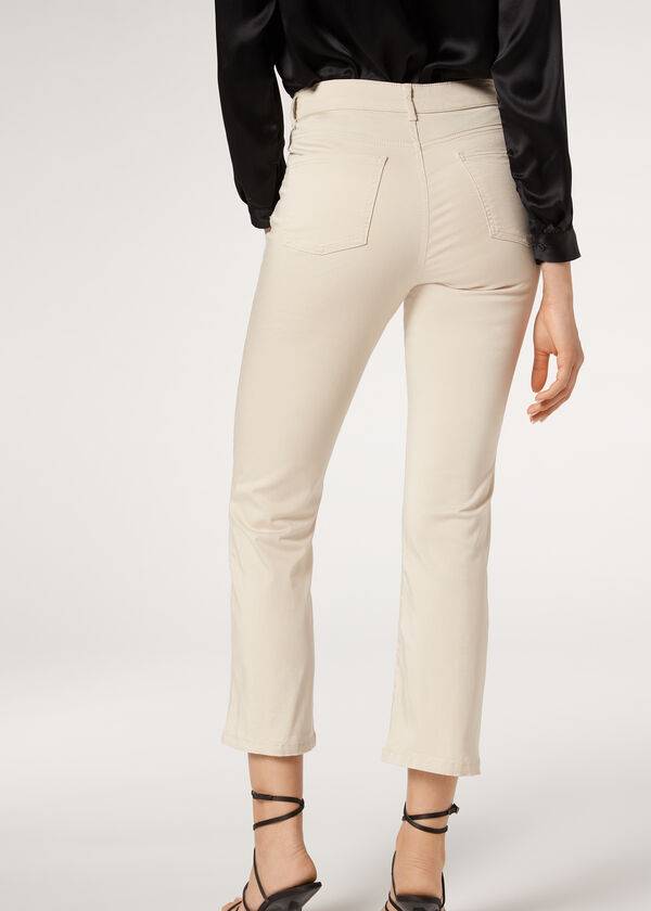 dámské džíny calzedonia eco light flared cropped denim v hnědébéžové barvě