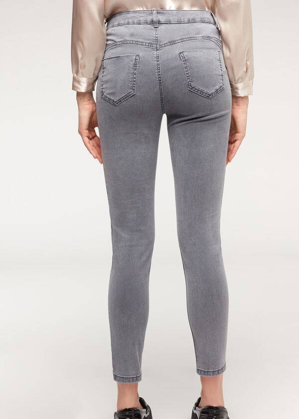 dámské džíny calzedonia eco light s push-up vzorem ve stříbrné barvě