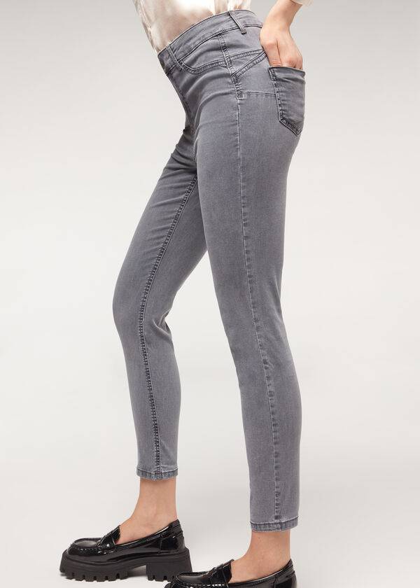 dámské džíny calzedonia eco light s push-up vzorem ve stříbrné barvě
