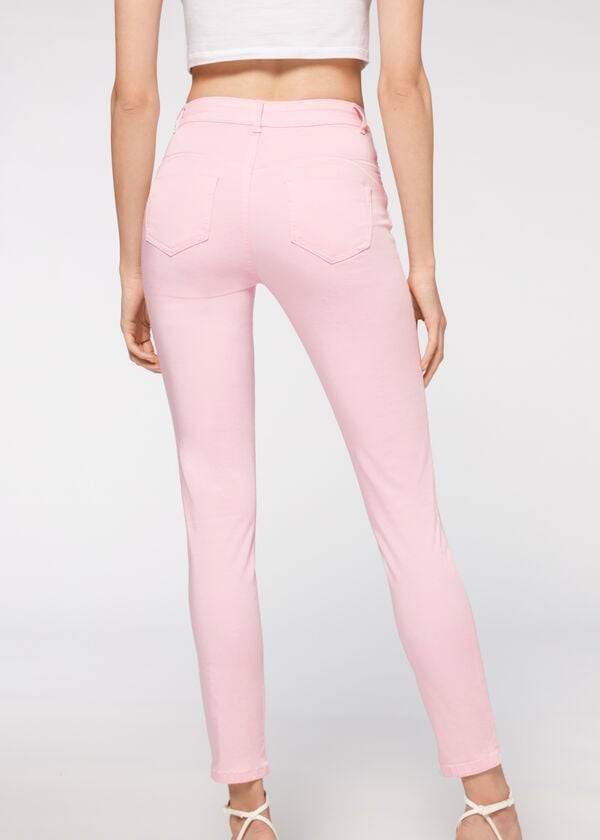 růžové dámské džíny calzedonia eco light push up denim