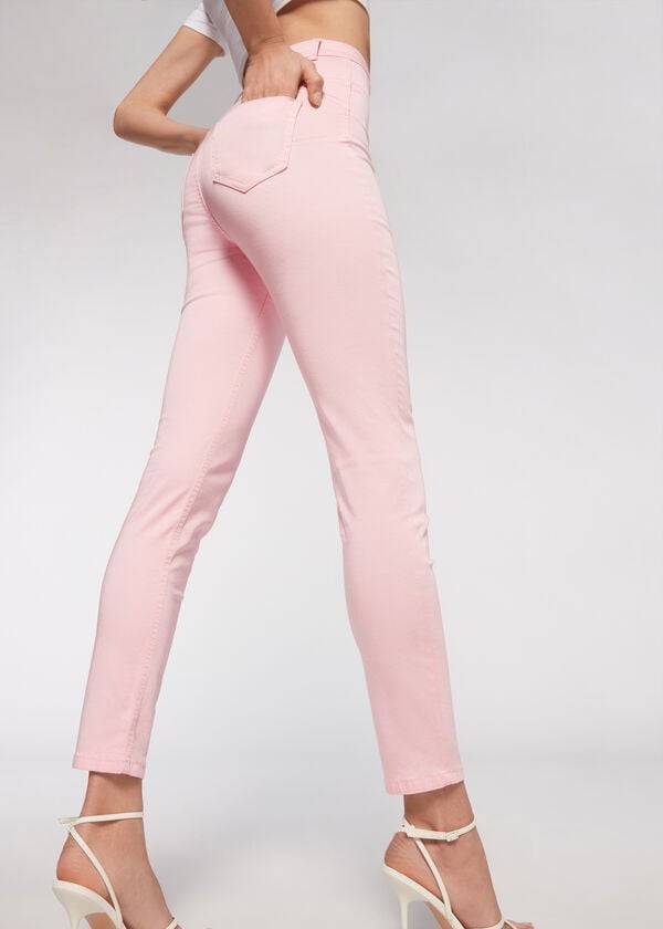 růžové dámské džíny calzedonia eco light push up denim