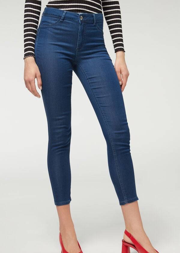 dámské džíny calzedonia eco light push up denim v tmavě modré barvě