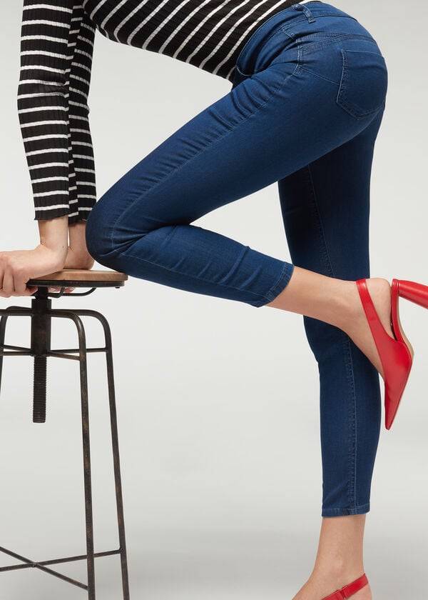 dámské džíny calzedonia eco light push up denim v tmavě modré barvě