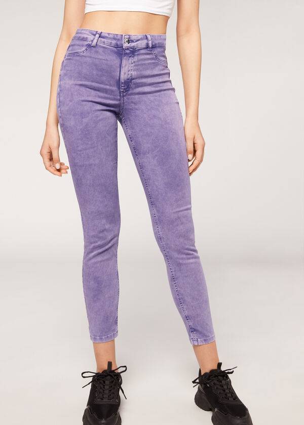 dámské džíny calzedonia faded skinny push-up fialové