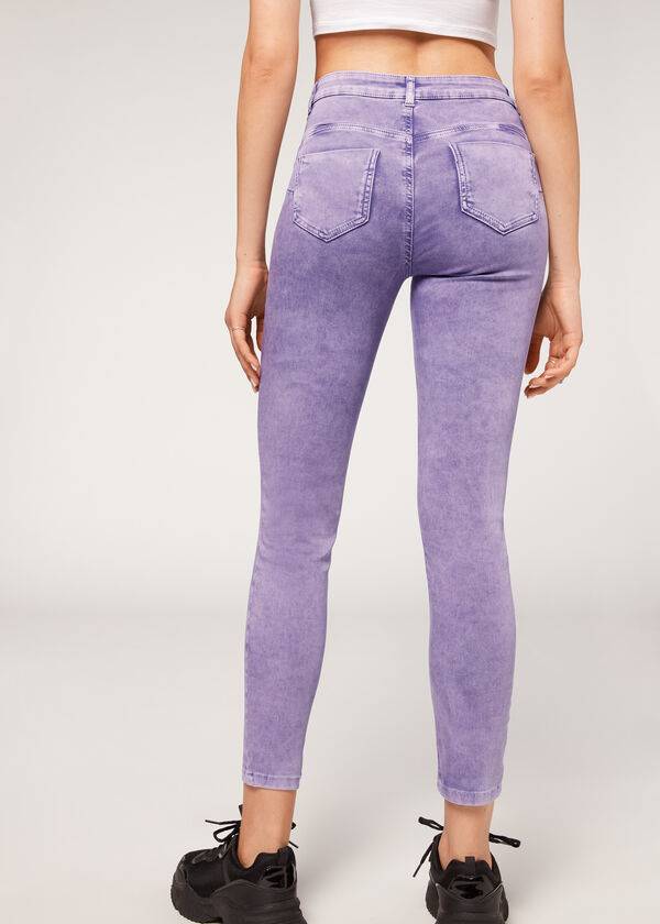 dámské džíny calzedonia faded skinny push-up fialové