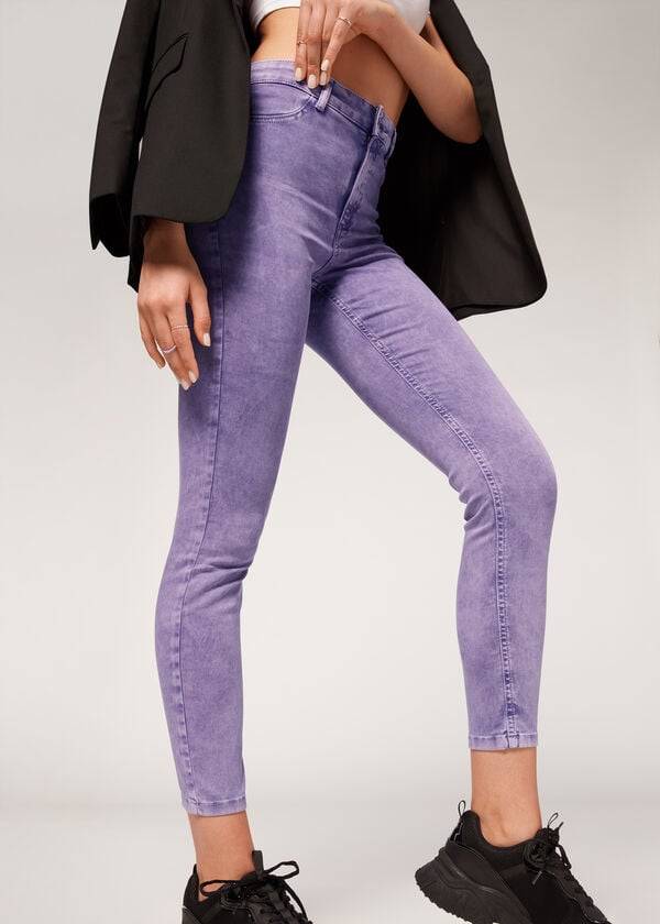 dámské džíny calzedonia faded skinny push-up fialové