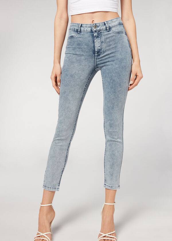 dámské modré push-up džíny calzedonia faded skinny