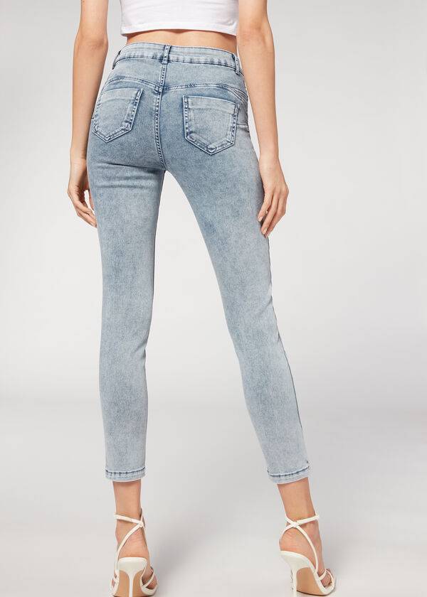 dámské modré push-up džíny calzedonia faded skinny