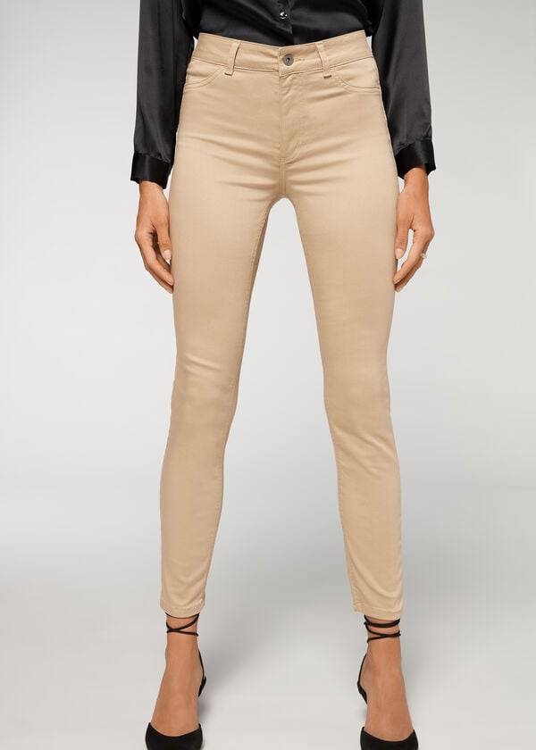 dámské džíny calzedonia push-up a soft touch béžové barvy