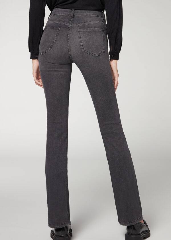 dámské šedé džíny calzedonia super flex denim s vysokým pasem a bootcut vzorem