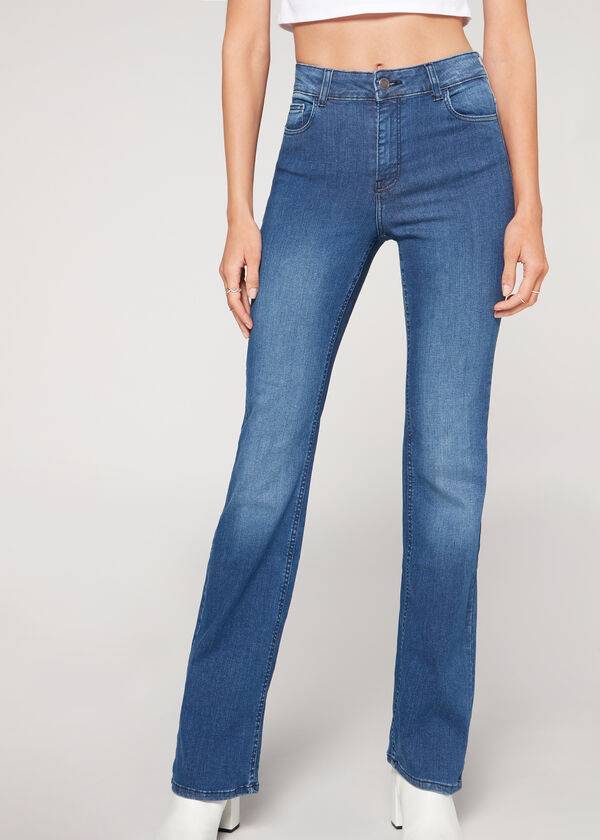 dámské džíny calzedonia super flex denim s vysokým pasem a modrým střihem