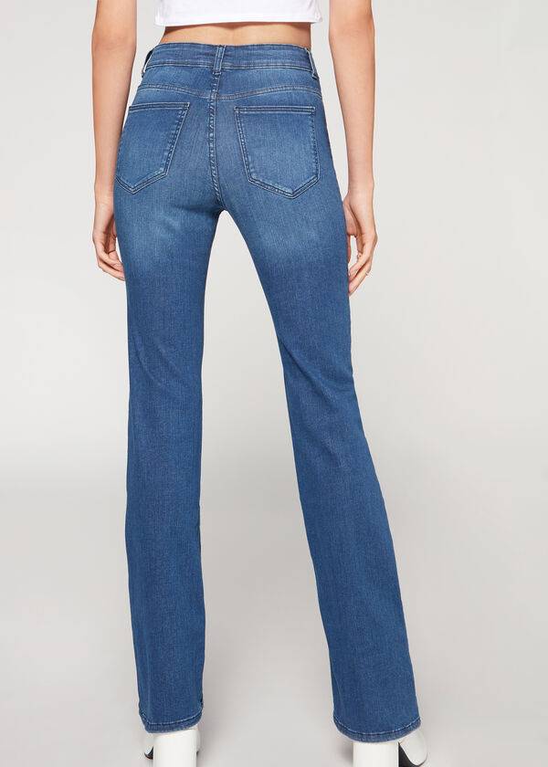 dámské džíny calzedonia super flex denim s vysokým pasem a modrým střihem
