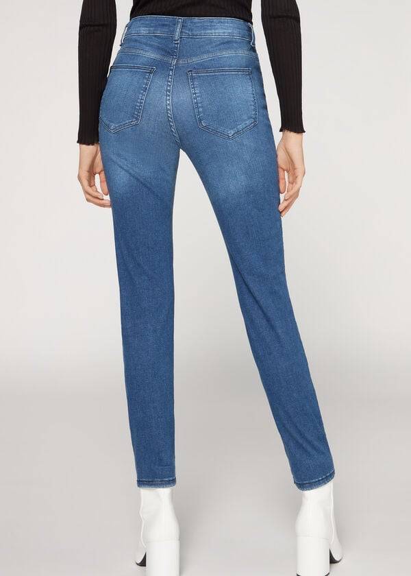 dámské džíny calzedonia super flex denim s vysokým pasem a vysokým pasem modré