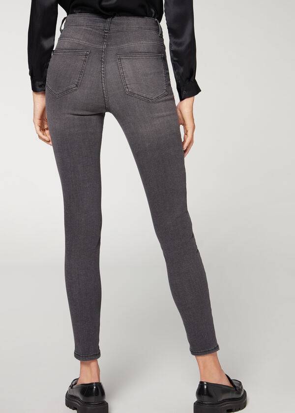 dámské džíny calzedonia super flex denim s vysokým pasem a superskinny šedé