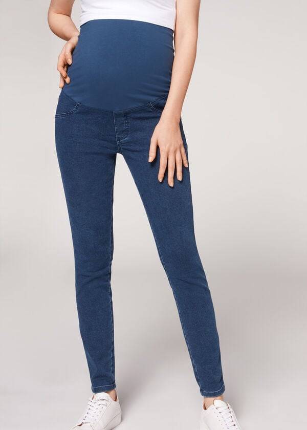 dámské legíny calzedonia maternity jean sport modré