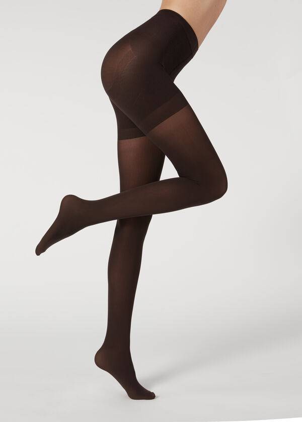 dámské neprůhledné stahující legíny calzedonia 50 denier v barvě kávové