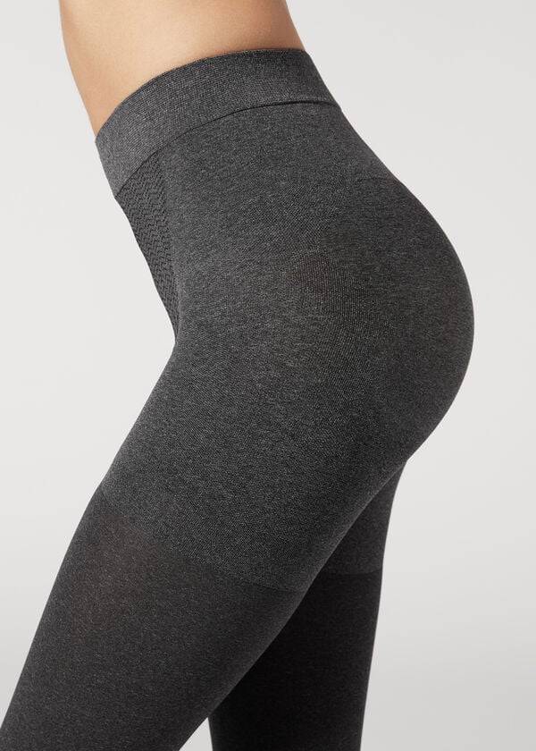 dámské šedé stahující legíny calzedonia 80 denier super opaque total shaper