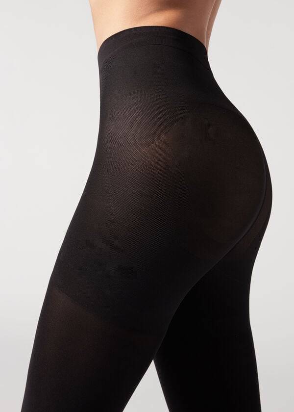 Černé dámské stahující legíny calzedonia 80 denier super opaque total shaper