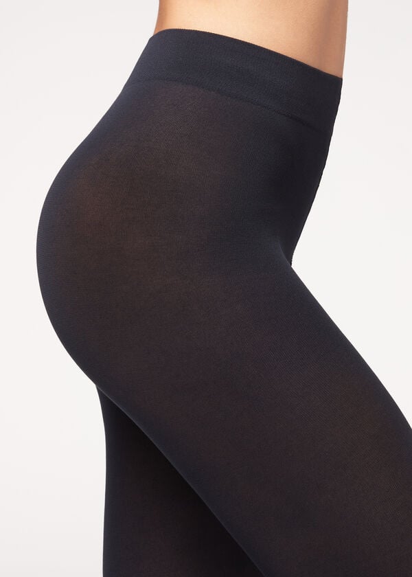 dámské legíny calzedonia opaque 100 denier z bavlny a mikrovlákna modré