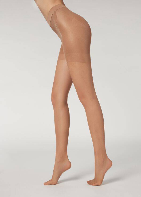 dámské stahující legíny calzedonia 15 denier total shaper sheer hnědé