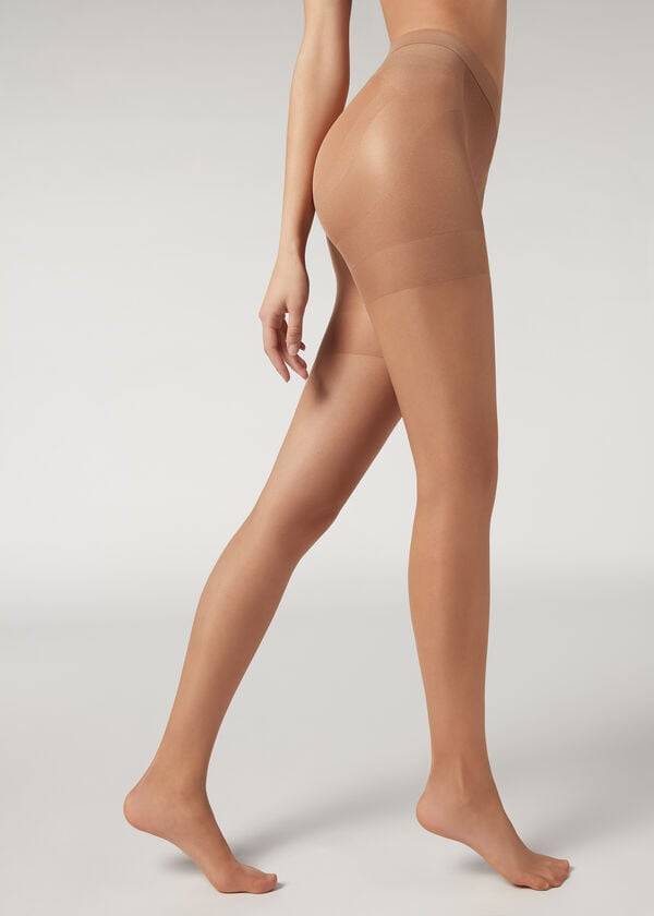 dámské stahující legíny calzedonia 15 denier total shaper sheer hnědé