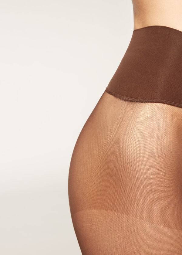 hnědé dámské neviditelné průsvitné legíny calzedonia 20 denier essential