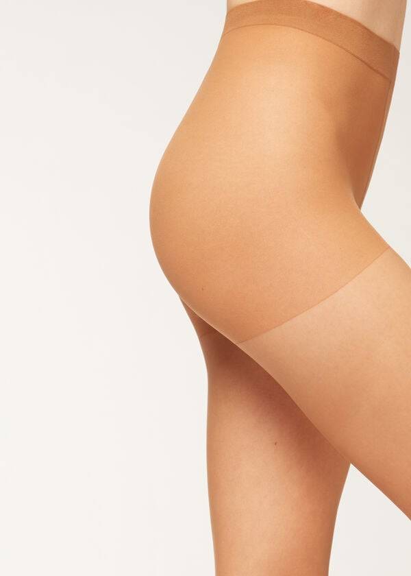 dámské průsvitné tílko calzedonia 20 denier essential matt béžovo-hnědé