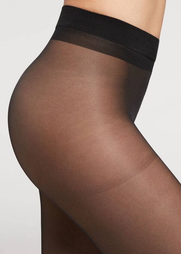 dámské černé stahující legíny calzedonia 30 denier s průsvitným tvarujícím a kontrolním topem