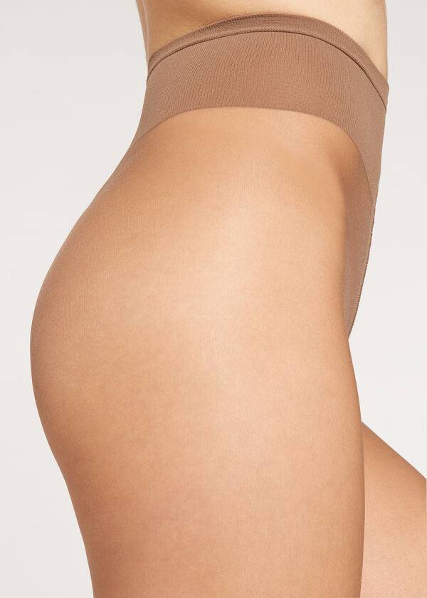 hnědé dámské průsvitné legíny calzedonia premium matt second skin 15 denier