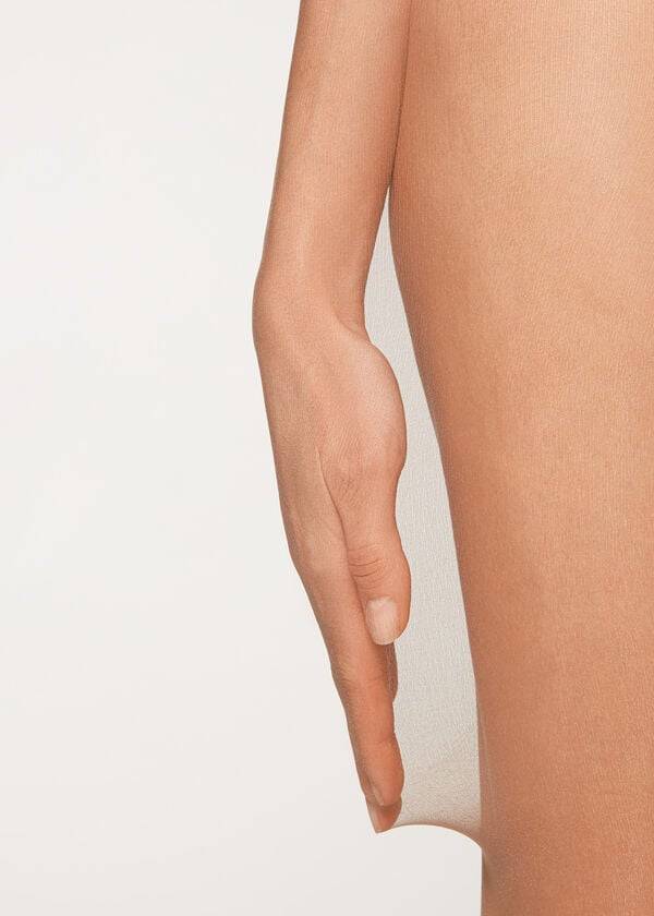 hnědé dámské průsvitné legíny calzedonia premium matt second skin 15 denier