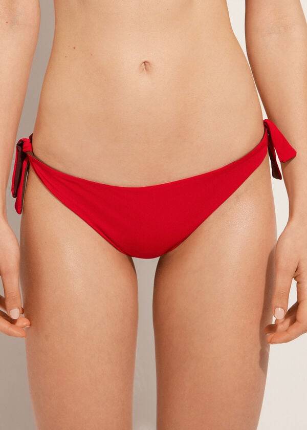 dámské ekologické bikiny calzedonia s brazilskou indonéskou mašlí v červené barvě