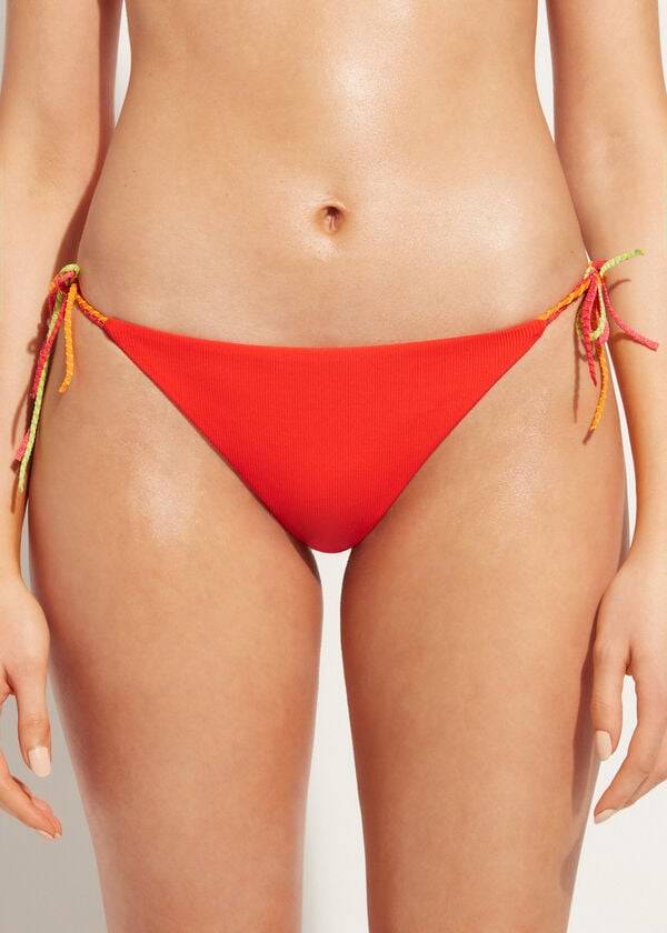 Červené dámské spodní díly bikin calzedonia s brazilským stringem berlino
