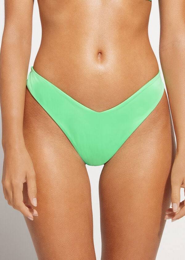 dámské ekologické bikiny calzedonia s vysokým výstřihem a brazilským vzorem indonésie v barvě mint