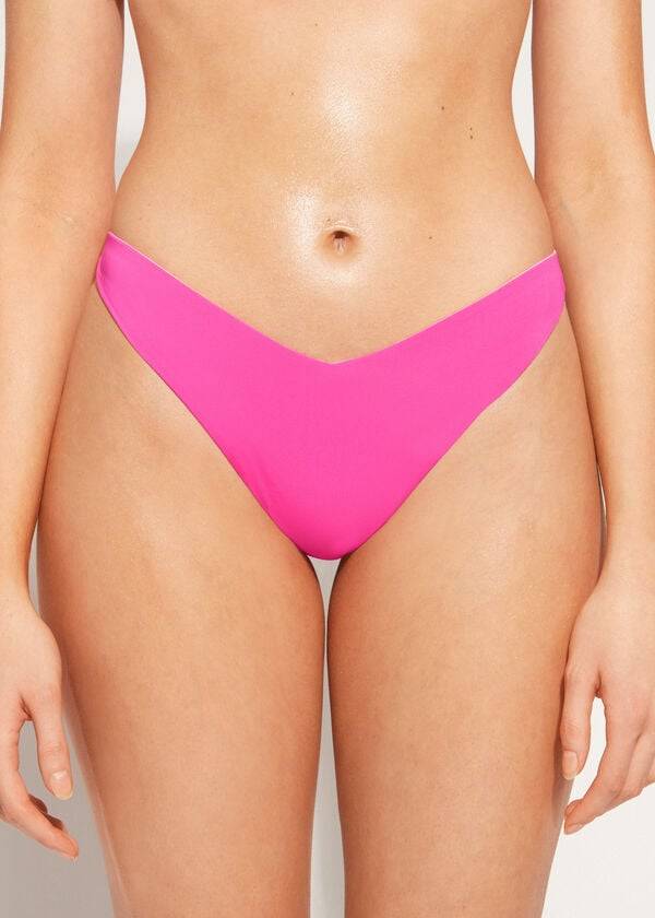 růžové dámské ekologické bikiny calzedonia s vysokým výstřihem a brazilským indonéským vzorem