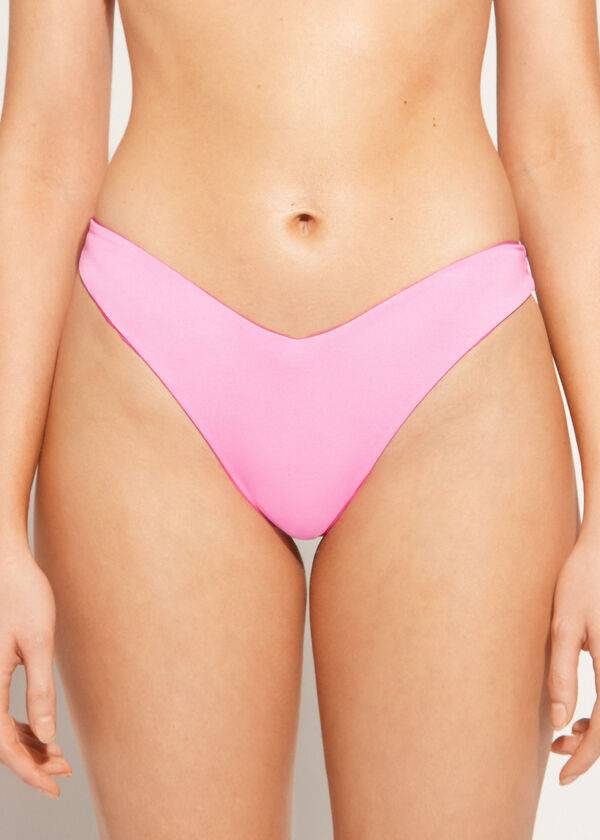 růžové dámské ekologické bikiny calzedonia s vysokým výstřihem a brazilským indonéským vzorem