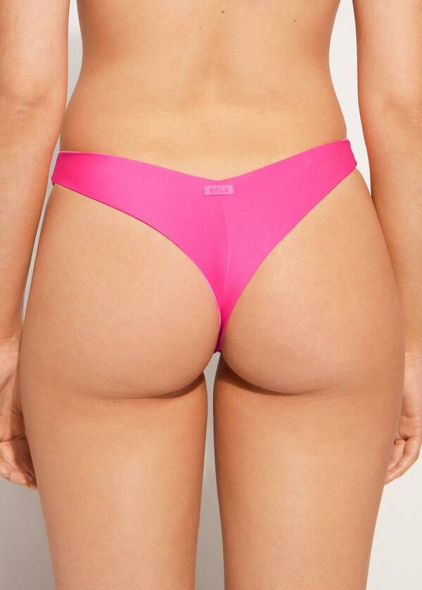 růžové dámské ekologické bikiny calzedonia s vysokým výstřihem a brazilským indonéským vzorem