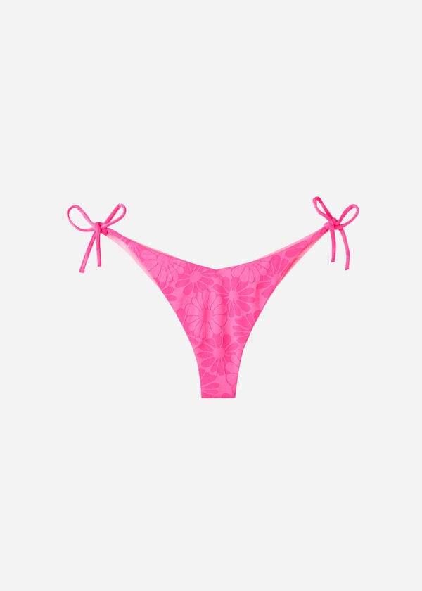 růžové dámské bikinové kalhotky calzedonia s vysokým výstřihem do v a brazilským vzorem antibes