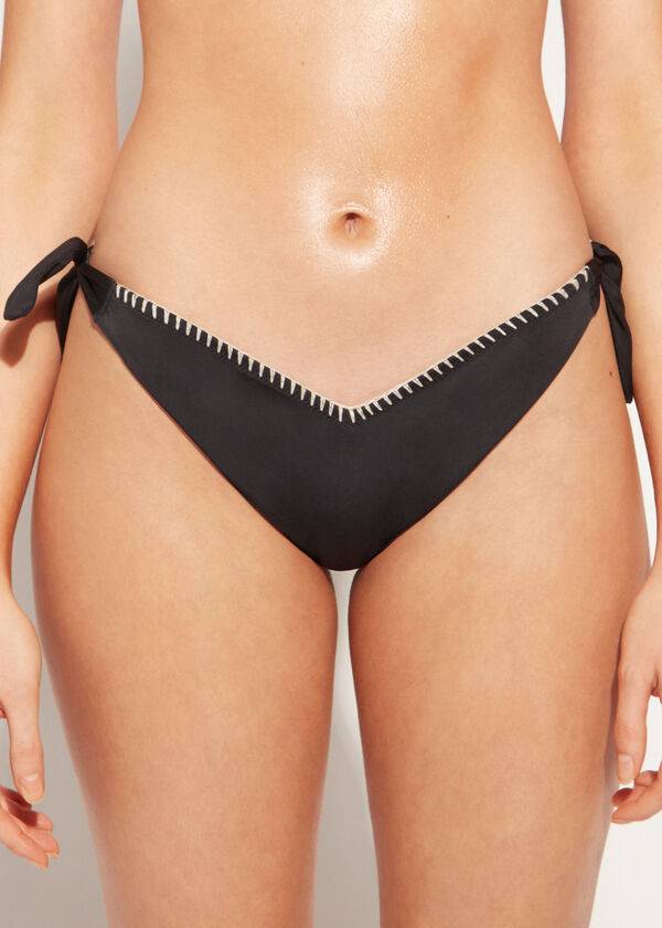 dámské černé bikinové kalhotky calzedonia s vysokým výstřihem do v a brazilským vzorem mumbai