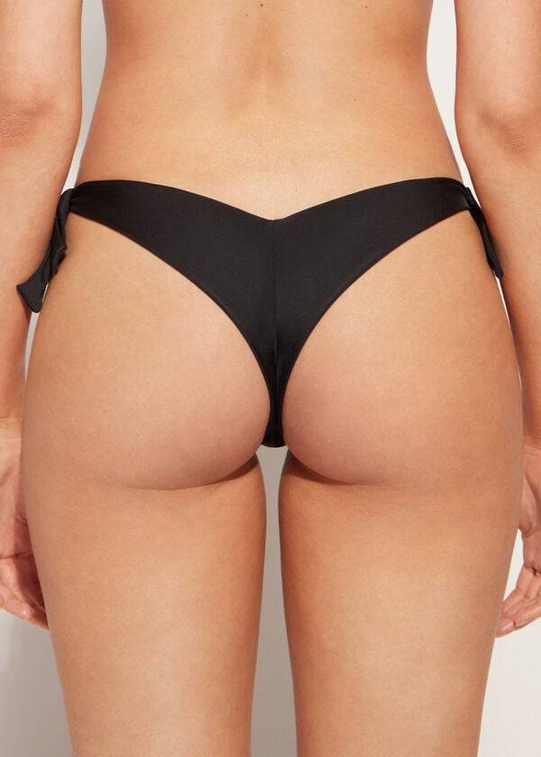 dámské černé bikinové kalhotky calzedonia s vysokým výstřihem do v a brazilským vzorem mumbai