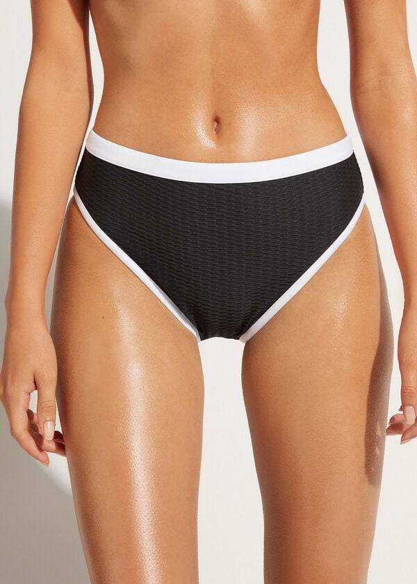 dámské bikinové kalhotky calzedonia s vysokým pasem coimbra černobílé