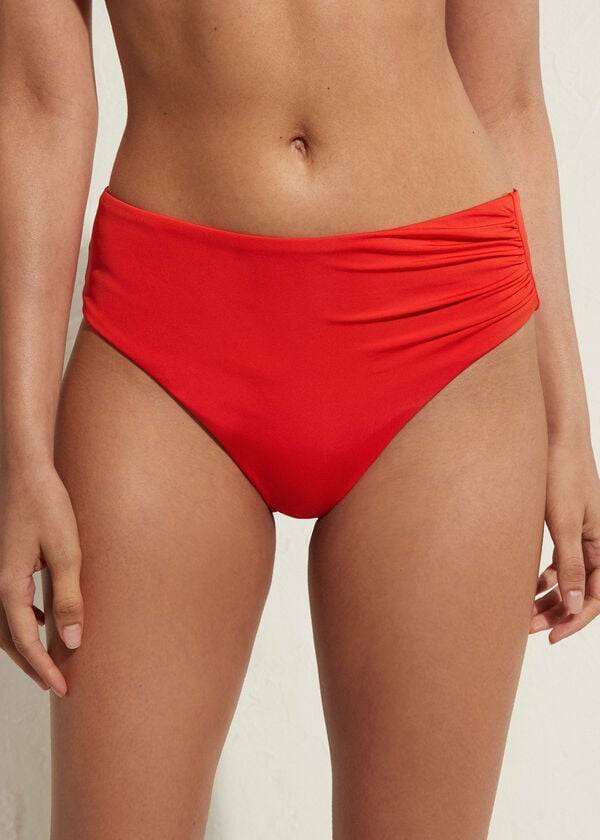 dámské ekologické bikinové kalhotky calzedonia s vysokým pasem v indonéské barvě červené