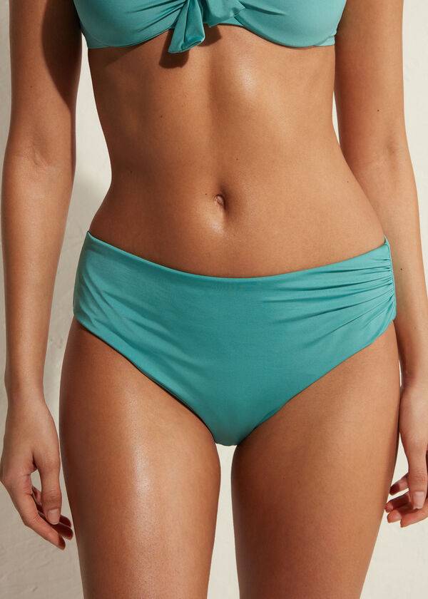 dámské eko bikiny calzedonia s vysokým pasem v tyrkysové barvě
